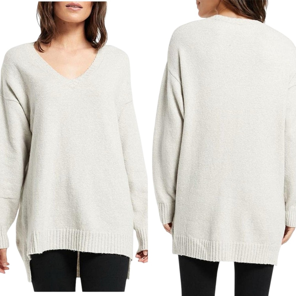 Caslon Boucle Knit Tunic Sweater Long Sleeves V-Neck Ivory Knit Pullover - Picture 16 of 16